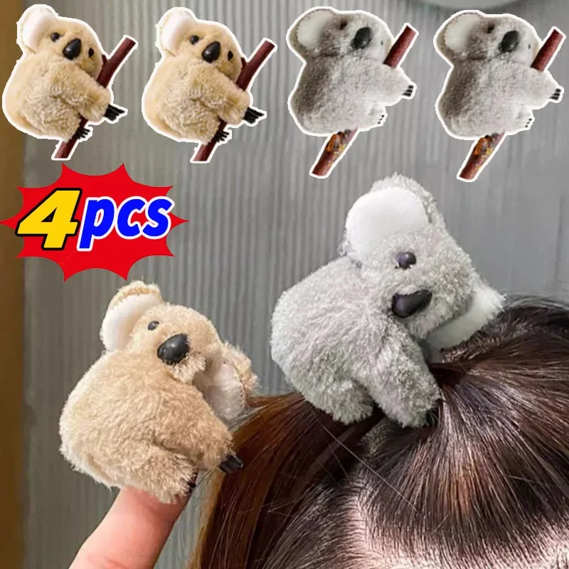 Top Trends: 1 / 4pcs Women Cartoon Plush Koala Bear Hair Clips Girls Cute Animal Hairpins Hair Claw Side Bangs Clip Barrettes Hair Accessories Shoppable Styles