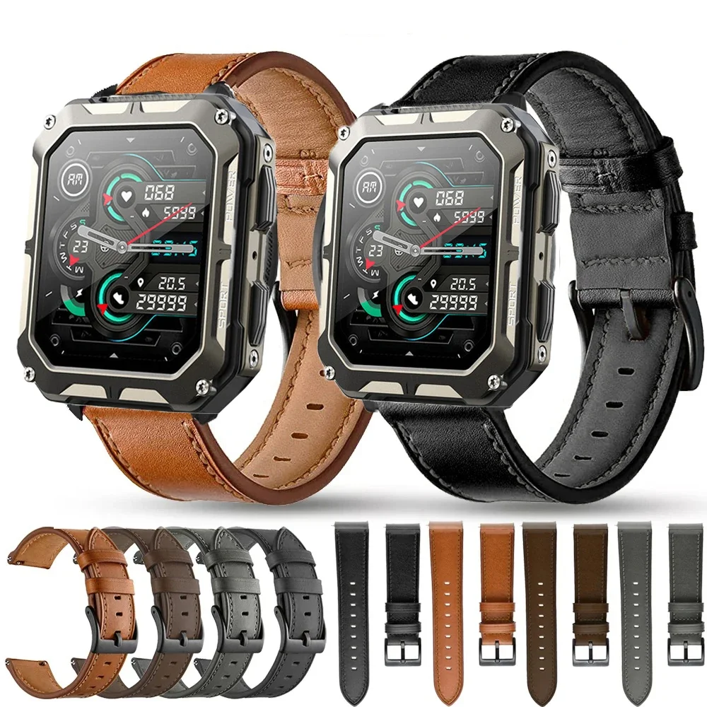 Top Trends: 22mm Leather Strap For C20 Pro Smart Wriststrap Quick Releas Bracelet For C20 Pro Watches Accessories Shoppable Styles