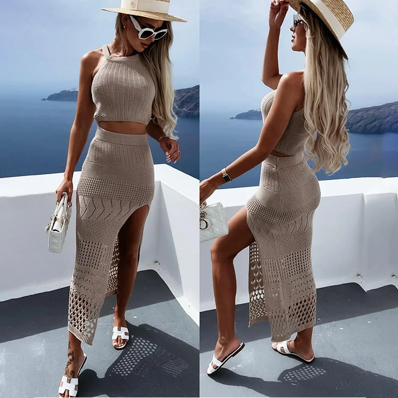 Top Trends: European And American Women&#039;s Split Buttocks Skirt Top Sleeveless Two-piece Dress Summer платье Two Piece Sets Womens Outifits Shoppable Styles