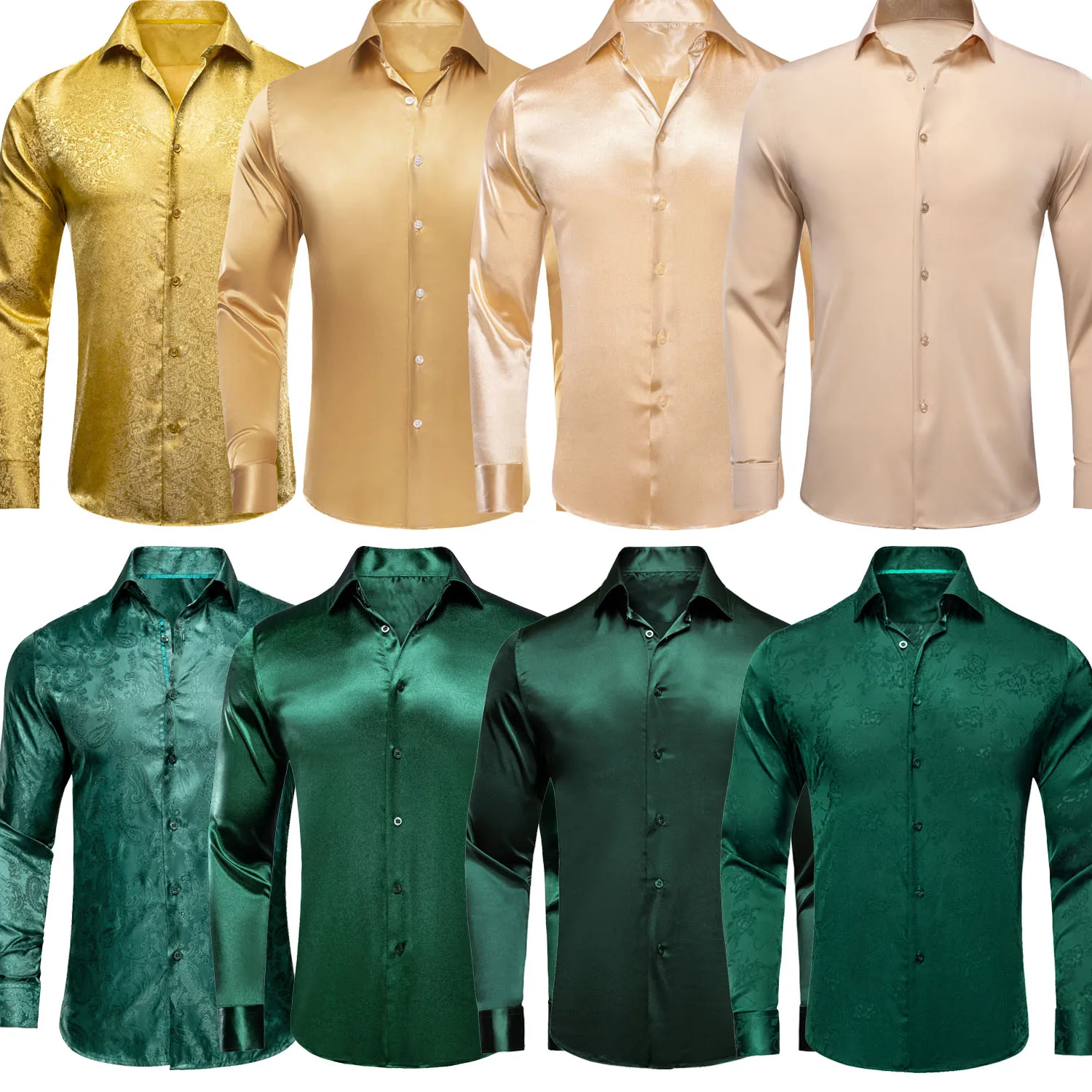 Top Trends: Hi-Tie Luxury Silk Men's Shirts Long Sleeve Slim Fit Lapel Shirt For Men Gold Green Blouse Hawaii Beach Wedding Business Gifts Shoppable Styles