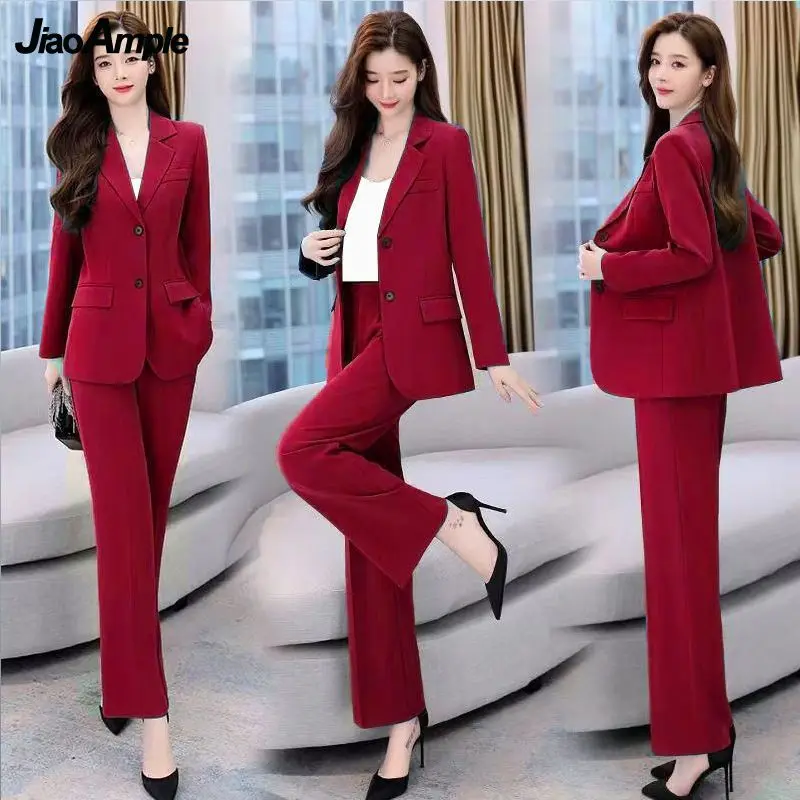 Top Trends: Women's Autumn Casual Suit Jacket Matching Set 2023 New Loose Blazers+ Wide Leg Pants Two Piece Female Chic Professional Wear Shoppable Styles