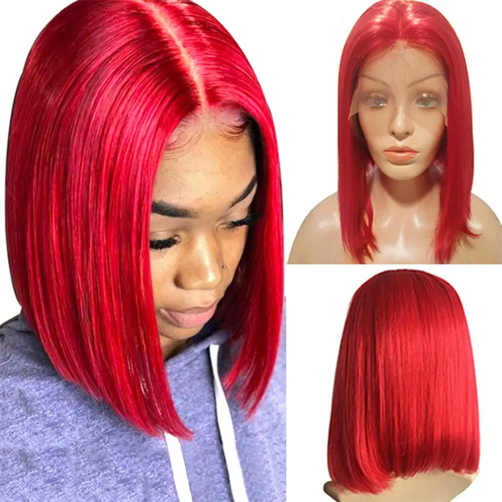 Top Trends: SSH Red Short Bob 13*1 Lace Front Human Hair Wigs For Women Brazilian Transparent Human Hair Wig Straight Colored Remy Hair Shoppable Styles