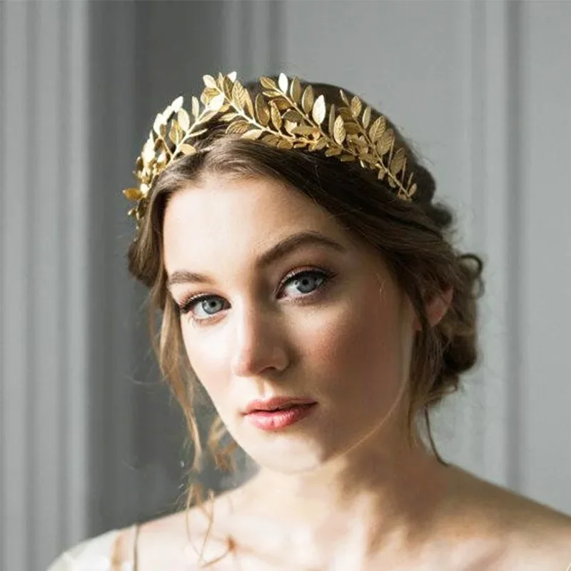 Top Trends: European Greek Goddess Headband Metal Gold Leaves Branch Crown Hair Bands Wedding Tiara Hair Accessories Wedding Bride Hairband Shoppable Styles