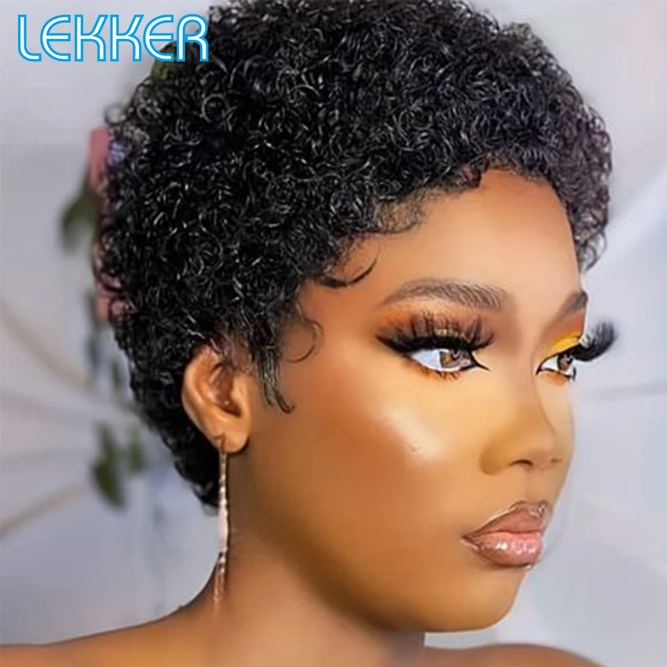 Top Trends: Lekker Wear To Go Short Pixie Cut Curly Human Hair Wigs For Black Women Brazilian Remy Hair Ombre Colored Cheap Natural Curl Wig Shoppable Styles