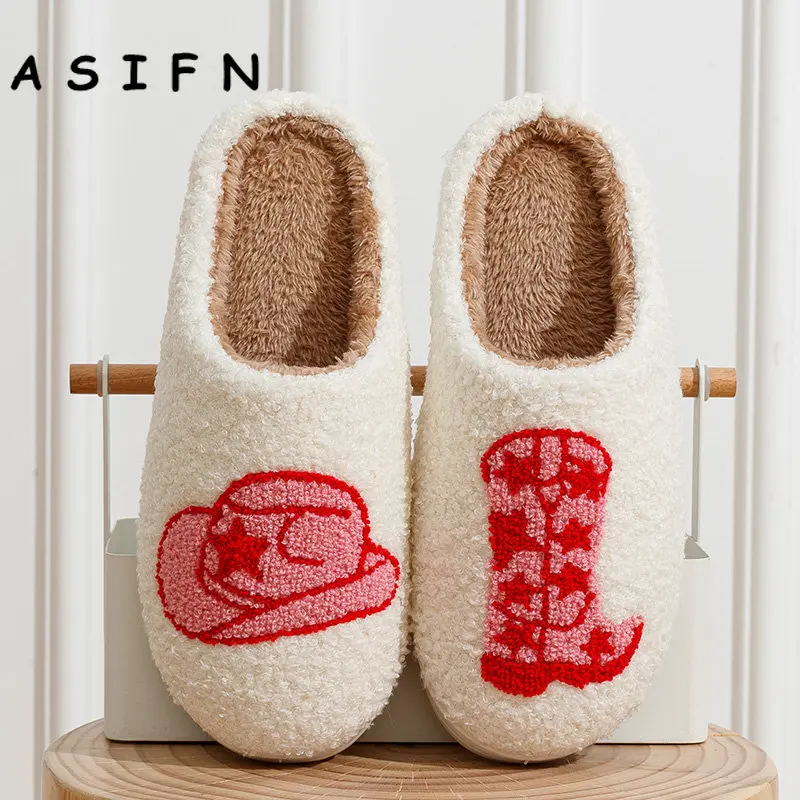 Top Trends: ASIFN Cute Boot Women's Slippers Cowgirl Hat Fluffy Cushion Slides Comfortable Cozy Comfy Smile Houseshoes Laides Winter Shoes Shoppable Styles