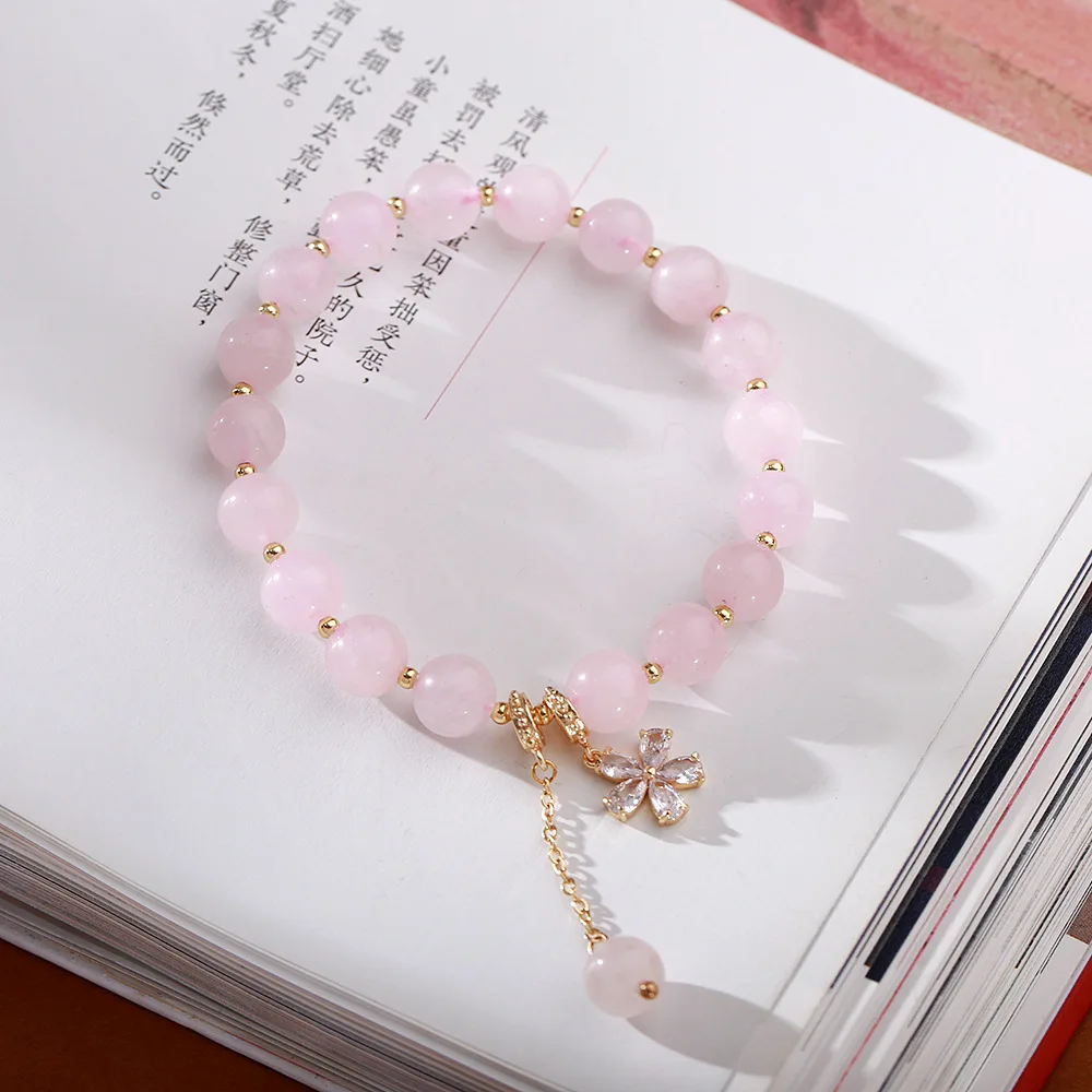 Top Trends: Ruifan 8mm Pink Natural Rose Quartz Beaded Strand Bracelets For Women Female Zirconia Flower Fine Jewelry Wholesale YBR836 Shoppable Styles