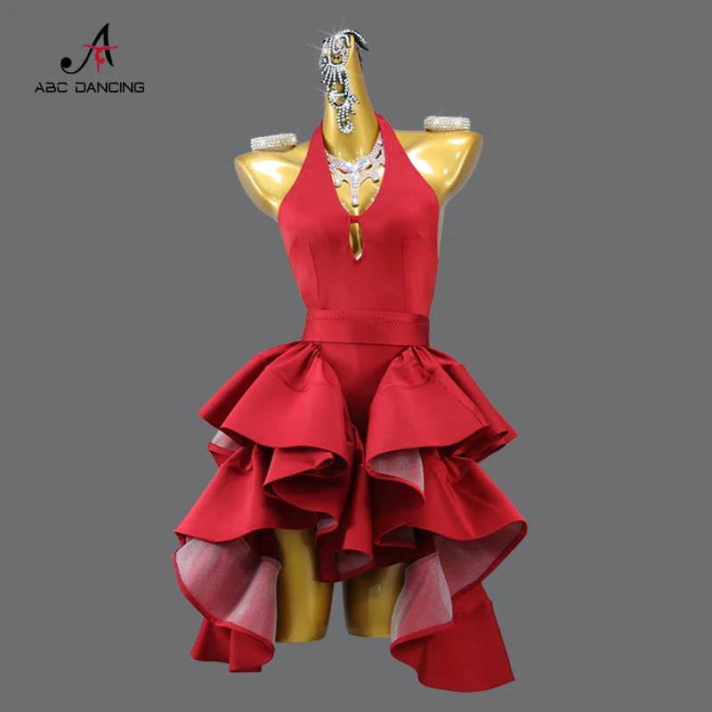 Top Trends: Professional Red Latin Dance Dress Sexy Ladies Ballroom Party Show Costume Practice Wear Line Women Sports Skirt Female Clothing Shoppable Styles