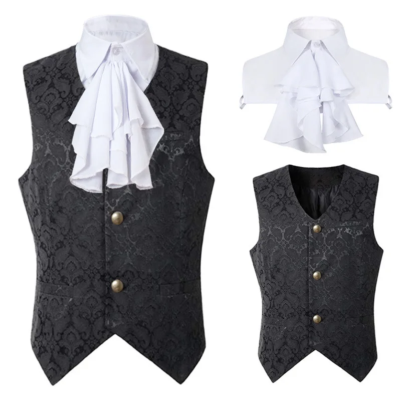 Top Trends: Medieval Costume Black Vest Men Renaissance Steampunk Coat Gothic Jacquard Waistcoat Business Formal Dress Vest For Suit Shoppable Styles