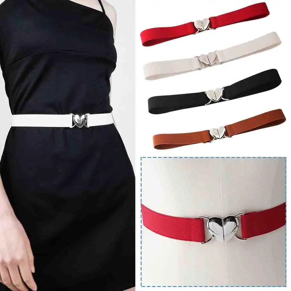 Top Trends: Trendy Thin Elastic Waist Belts Stretch Waist Belt Adjustable Fashion Dress Belt Waistband Female Love Heart Design Shoppable Styles