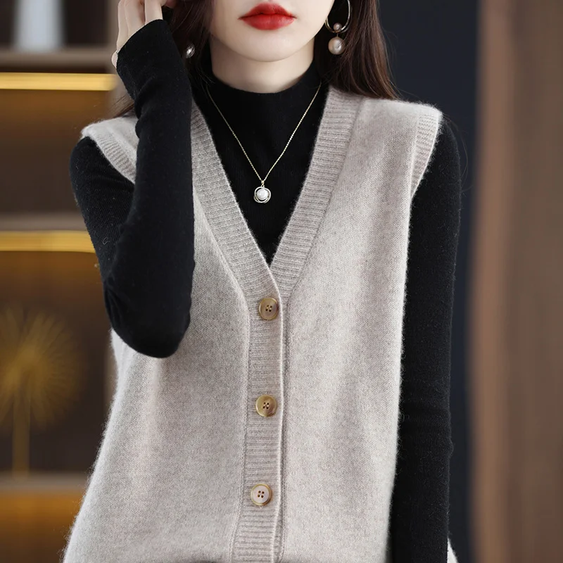 Top Trends: Girls Wear New Women's Loose High-End Waistcoat Knit Vest Wool V-Neck Solid Color Button Sleeveless Fashion Coat Cardigan Trend Shoppable Styles