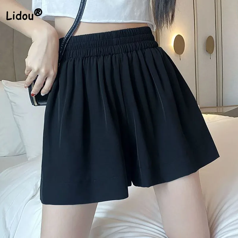 Top Trends: Casual All-match Elastic High Waist Shorts Summer Women&#039;s Clothing Simplicity Fashion Solid Color Wide Leg Shorts For Female Shoppable Styles