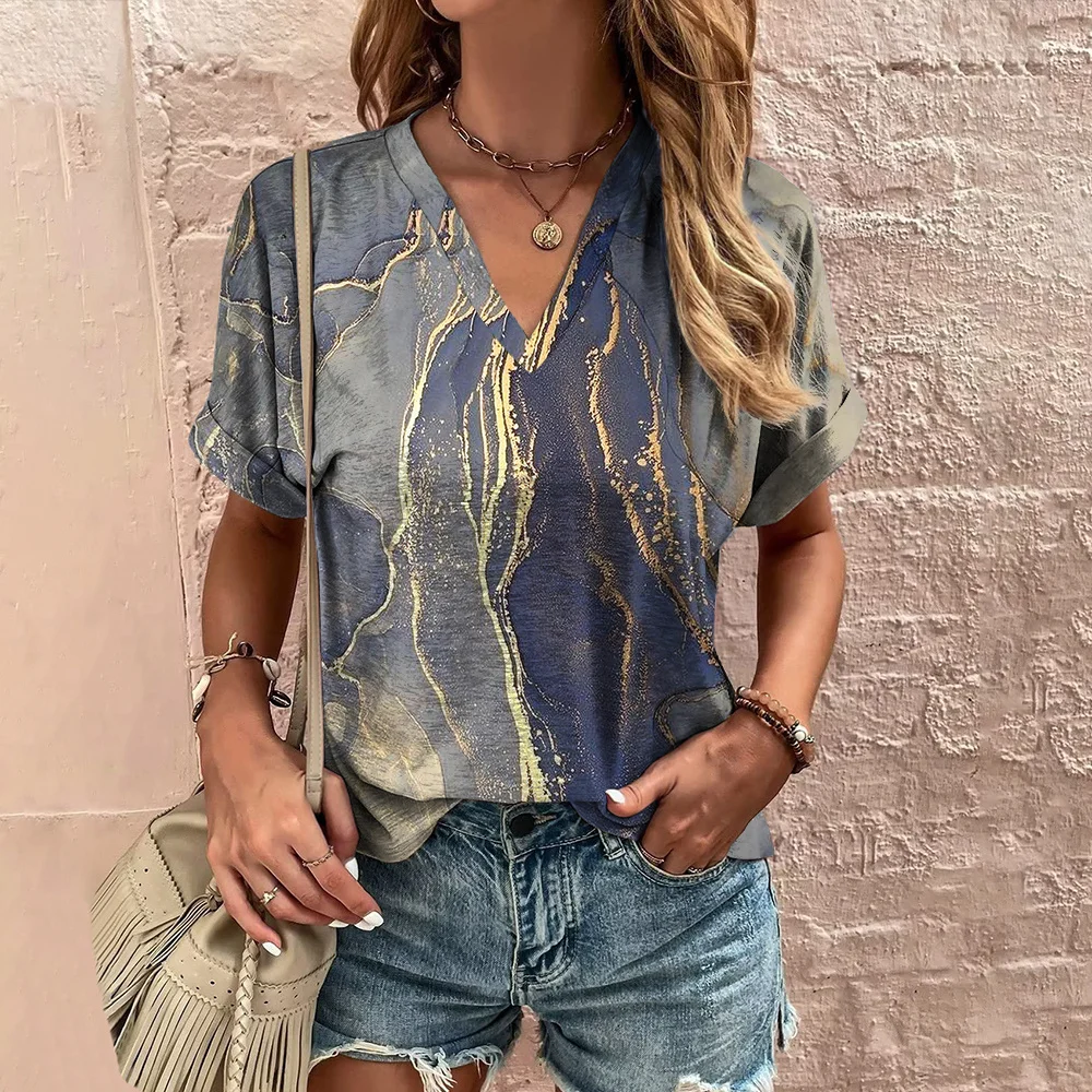 Top Trends: Colorful T Shirt For Women Striped Printed Short Sleeve Tees V Neck Fashion Blouse Summer Casual Tops Oversized Daily Streetwear Shoppable Styles