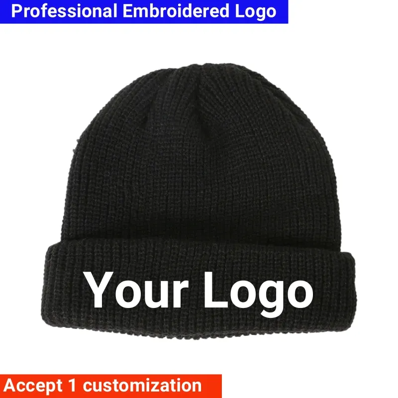 Top Trends: Custom Beanie Winter Warm Casual Hip Hop Bonnet Hat Adult Men Female DIY Your Logo Wool Knitted Skull Cap Elastic Beanies Unisex Shoppable Styles