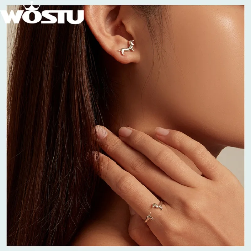 Top Trends: WOSTU 925 Sterling Silver Dachshund Dog Rings Adjustable Cut Animal Open Ring For Women Original Fine Jewelry Christmas Gift Shoppable Styles - Image 5