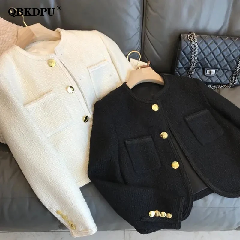 Top Trends: Women's Slim Tweed Short Jackets Wool Blend Casual Vintage Coats Korean Fashion Casacos Chic New In Outerwears Elegant Chaquetas Shoppable Styles