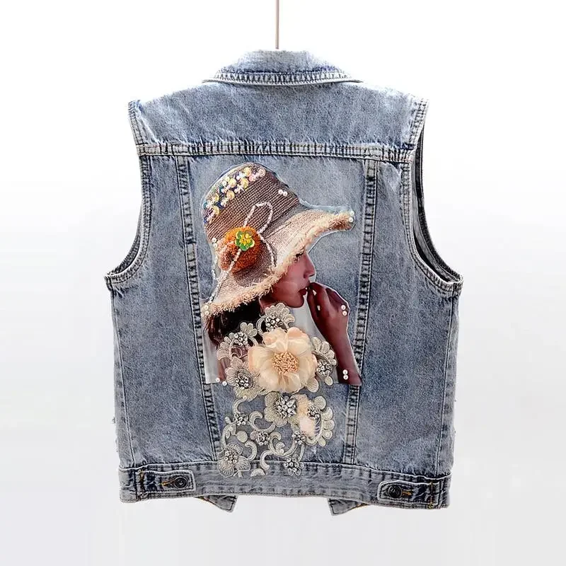 Top Trends: Women's Diamond-encrusted Flower Denim Vest Cropped Sleeveless Top Korean Fashion Streetwear Designer Vest Coat Trendy Waistcoat Shoppable Styles