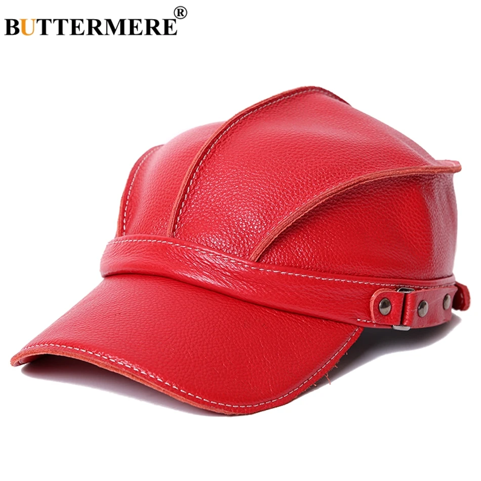 Top Trends: BUTTERMERE 2024 Baseball Cap Women Red Genuine Cow Leather Snapback Caps Ivy Female Adjustable Autumn Winter Brand Baseball Hat Shoppable Styles