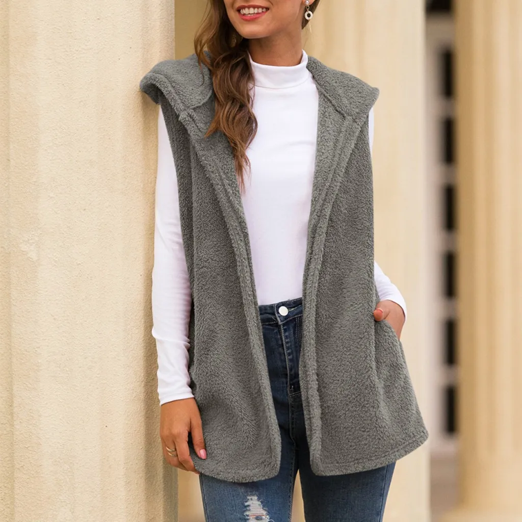 Top Trends: Fluffly Vintage Plush Hooded Wastcoat Vest Coats Sleeveless Warm Cardigan Outwear Teddy Cozy Jacket Fashion Women Autumn Winter Shoppable Styles