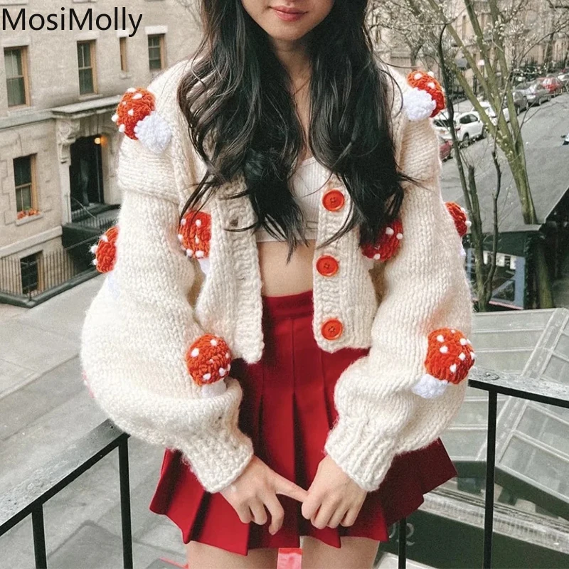 Top Trends: MosiMolly Handmade Sweater Cardigan Mushroom Knit Sweater Cardigan Coats Women Winter 2022 Sweater Casual Shoppable Styles