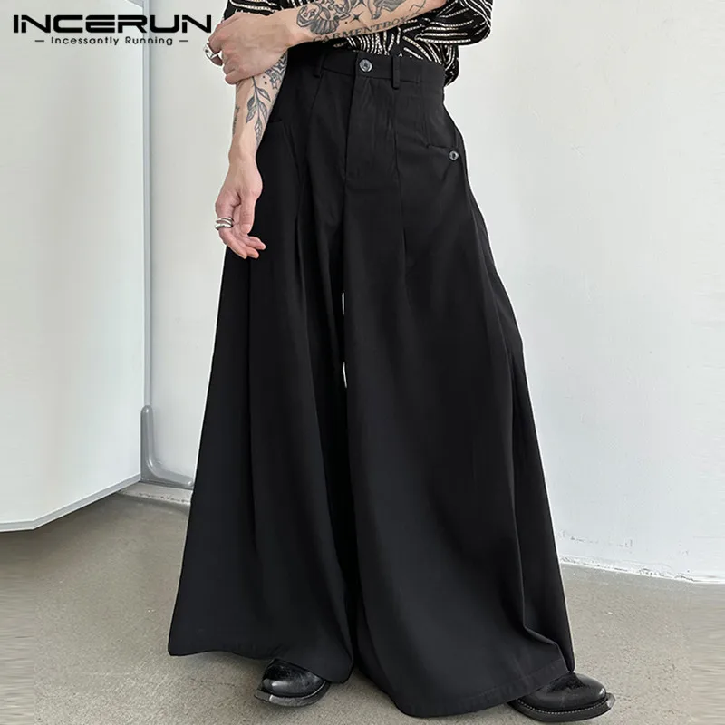 Top Trends: INCERUN 2023 Korean Style Men&#039;s Pantalons Solid Loose All-match Long Pants Casual Streetwear Male Drape Wide Leg Trousers S-5XL Shoppable Styles