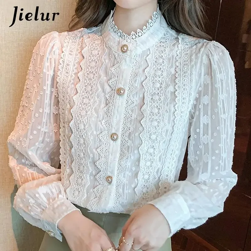 Top Trends: Jielur Autumn Women White Lace Blouse Shirt Women Tops Long Sleeve Blouse Women Blusas Mujer De Moda 2022 Blouses Femme Shirts Shoppable Styles - Image 6