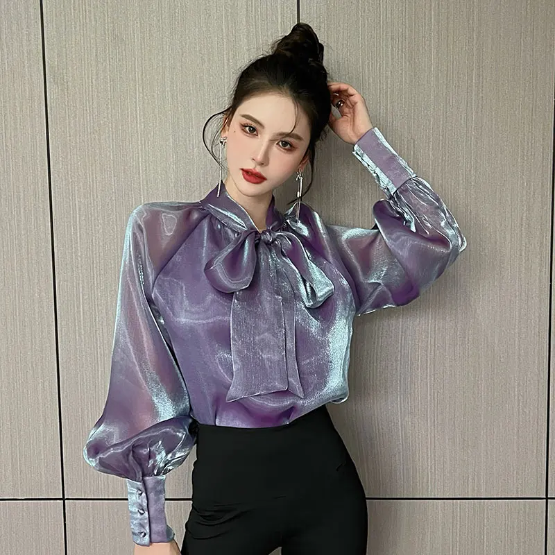 Top Trends: Chiffon Women Shirts Summer 2023 Solid Long Sleeve Fashion Y2k Blouses Loose Korean Top Bow New Casual Blusa YCMYUNYAN Shoppable Styles