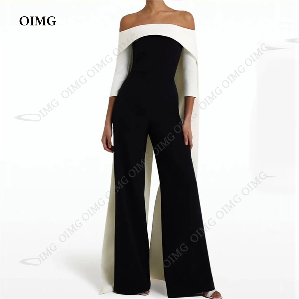 Top Trends: OIMG Black / White Pants Prom Gowns Off Shoulder Sheath Party Dress For Women Custom Satin Evening Dress Arabic Formal Gowns Shoppable Styles