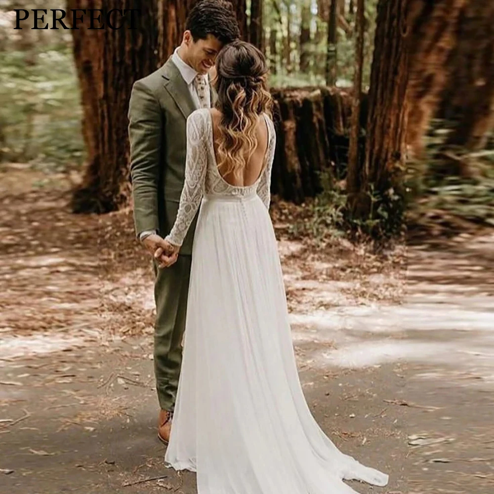 Top Trends: PERFECT Elegant Wedding Dresses For Woman Popular Summer 2024 A-line Boat Neck Open Back Long Sleeves Lace Vestidos De Novia Shoppable Styles