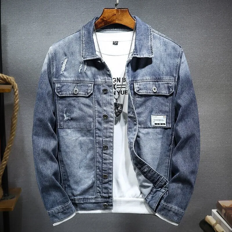 Top Trends: Men's Denim Jacket Autumn Torn Workwear Jacket Casual Jacket Over Spring And Autumn Shoppable Styles