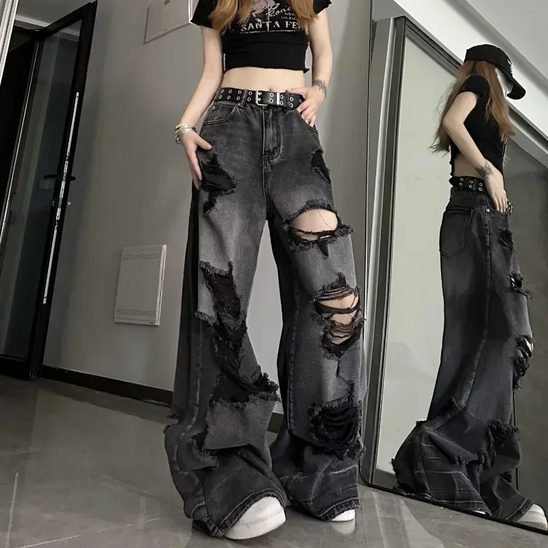 Top Trends: Deeptown Black Y2k Ripped Jeans Women Harajuku Gothic Grunge Baggy Denim Pants Korean Streetwear Gyaru Trousers Kpop Hippie New Shoppable Styles