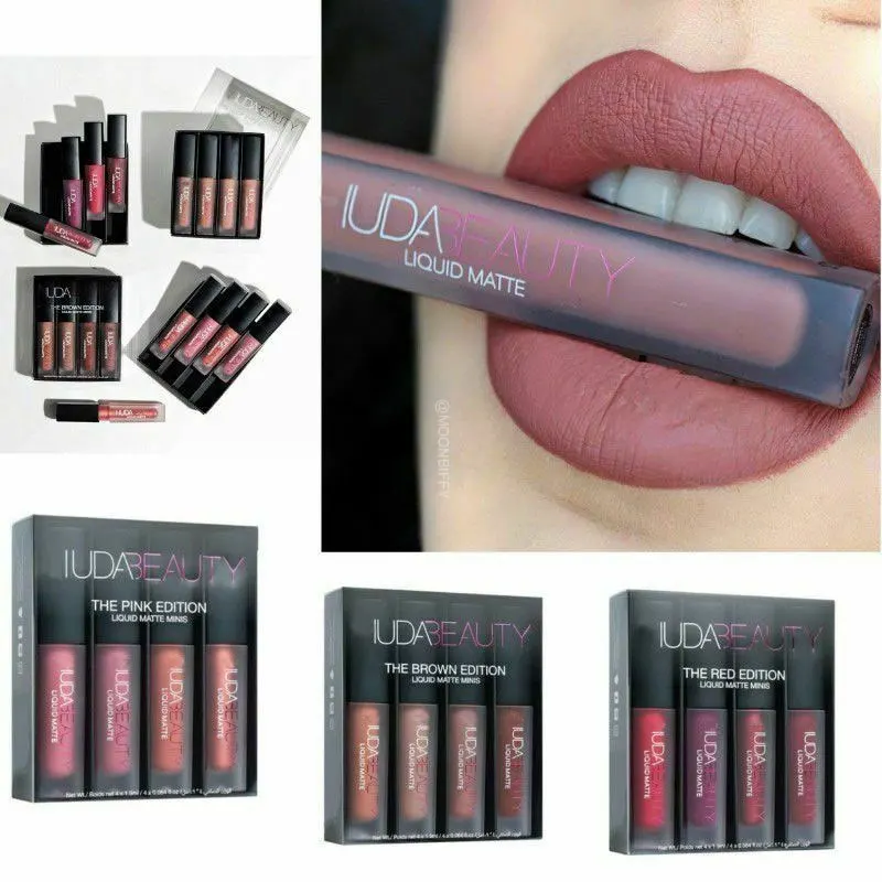 Top Trends: Huda Beauty 3g 4pcs Matte Lip Gloss Kit Waterproof Lip Glaze Tint Non-stick Non-Fading Lipstick Lip Makeup Cosmetic Lip Care Shoppable Styles