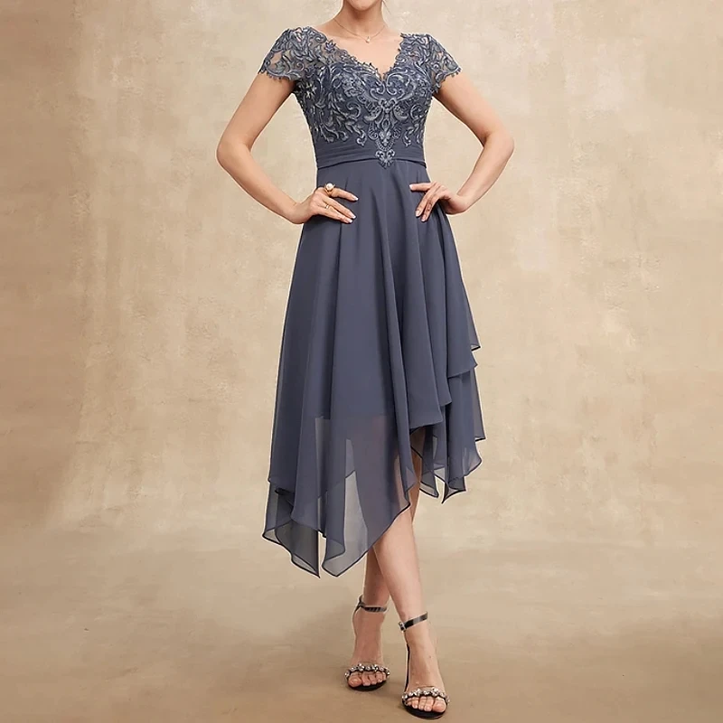 Top Trends: Elegant Mother Of The Bride Dresses Long Chiffon V-Neck Tea-Length Asymmetrical Wedding Guest Party For Women 2023 Evening Gala Shoppable Styles