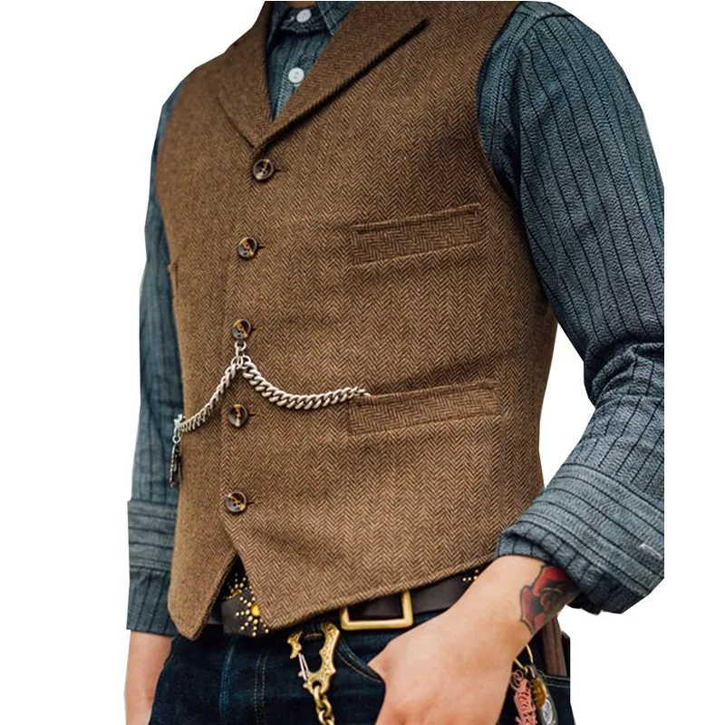 Top Trends: Men&#039;s Suit Vest Boutique Wool Tweed Slim Fit Herringbone Leisure Male Gentleman Beckham Business Waistcoat For Wedding Groommen Shoppable Styles