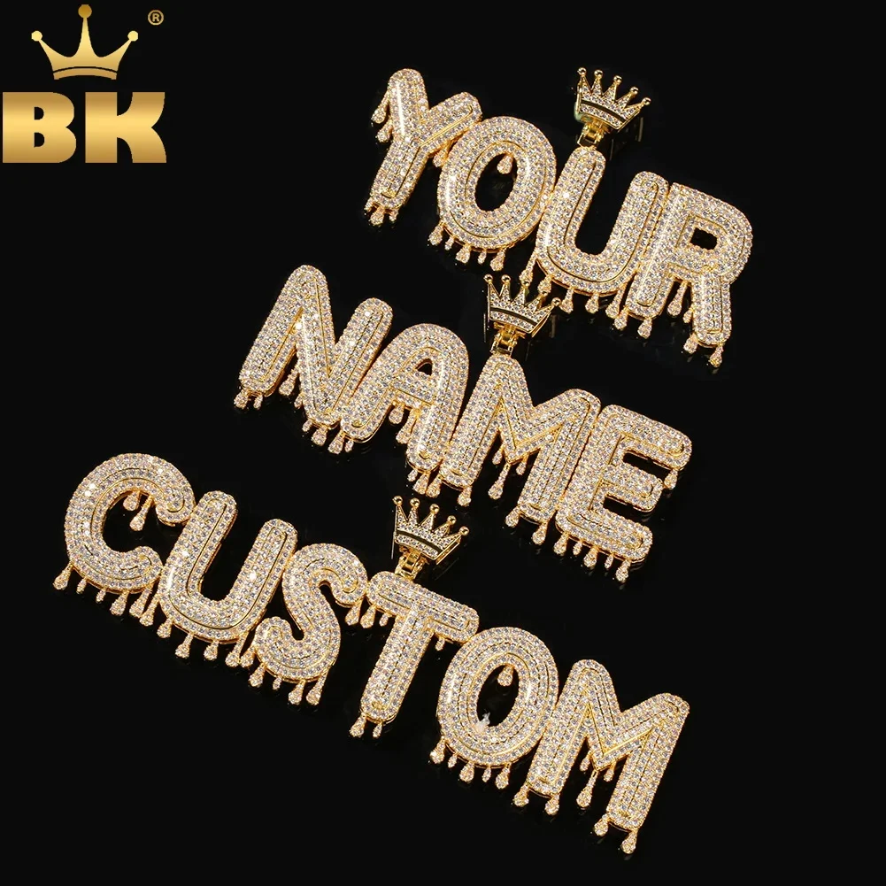 Top Trends: TBTK Iced Out Crowned Drip Letter Alphabet Pendant Necklace Customzie Bubble Initial Letters Rose Gold Fashion Jewelry Charms Shoppable Styles