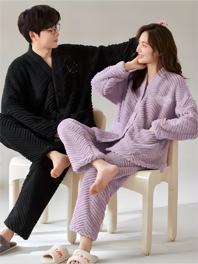 Top Trends: Couple Look Pijama Room Wear Winter Warm Sleepwear Big Size Pajamas Man Woman Set Korean Style Two Piece Nighty Dress Romantic Shoppable Styles