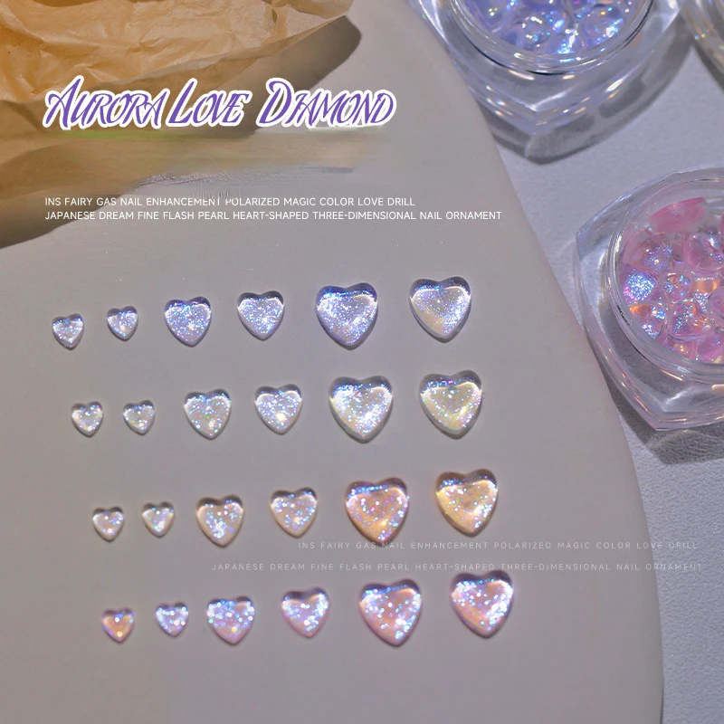 Top Trends: 30 / 40Pcs Aurora Love Heart Nail Art 1 Bottle Girl Relief Sticker 3D Shiny Rhinestones Flat-Bottom Mixed Mnaicure Crystal &*& Shoppable Styles