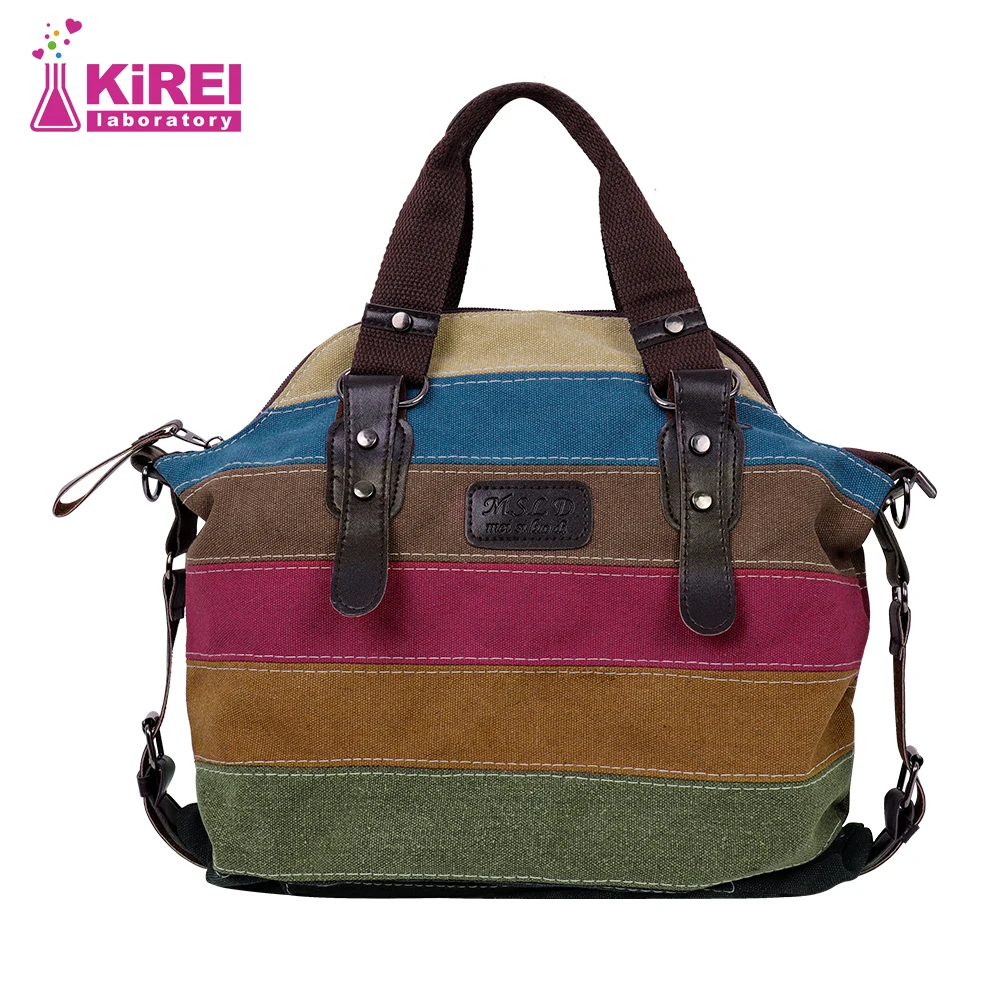 Top Trends: Hot Sell Ladies Fashion Handbag Patchwork Rainbow One Shoulder Canvas Messenger Bag Large Capacity Travel Bag Shoppable Styles