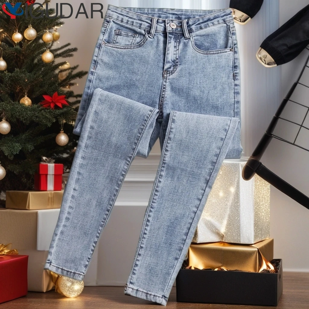 Top Trends: Woman Denim Pants 2024Spring Autumn New Jeans Women High Waist Skinny Warm Thick Jeans Womens High Elastic Stretch Jeans Velvet Shoppable Styles