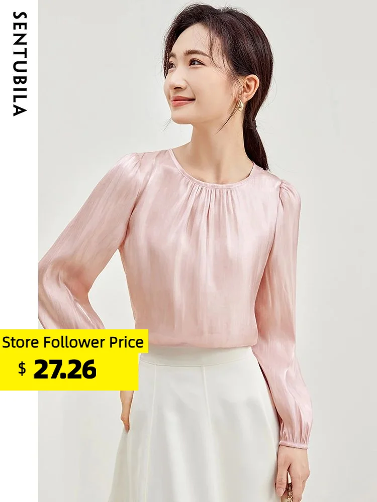 Top Trends: Sentubila Crinkled Sheen Elegant Pink Blouses For Women 2023 Autumn Clothes Long Sleeve Chiffon Lady Shirts &amp; Blouses 133V50590 Shoppable Styles