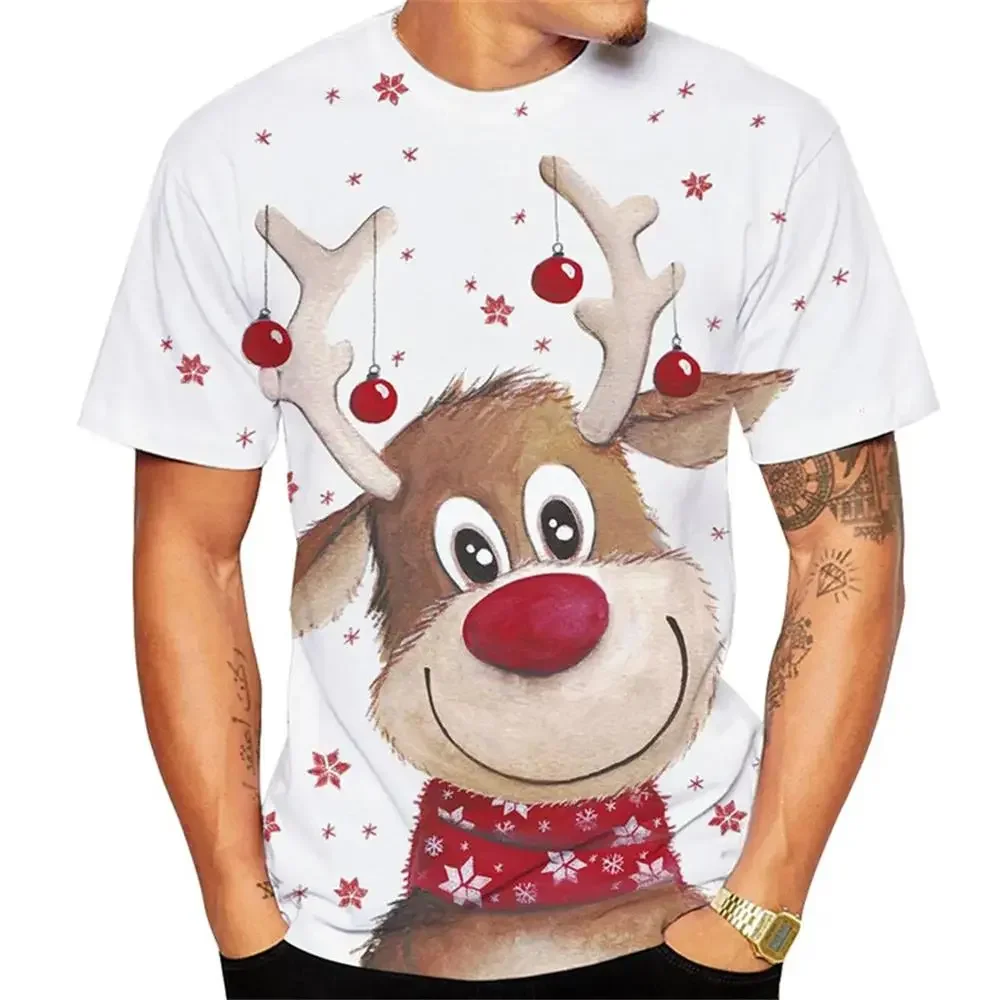 Top Trends: Christmas Elk Print T Shirt For Men X'mas Harajuku Streetwear Fashion O-neck Short Sleeve Tops New Year Gift Oversized T-shirts Shoppable Styles