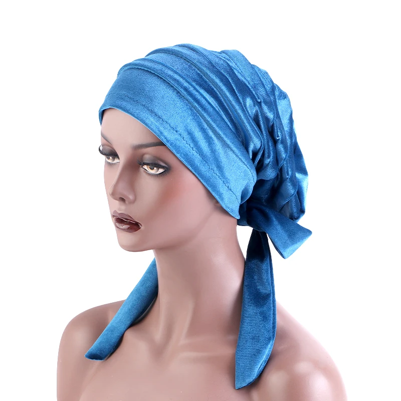 Top Trends: New Women Velvet Rasta Turban With Ribbon Head Wrap Beanie Hair Loss Chemo Slouchy Baggy Cap Bonnet African Nigerian Headwear Shoppable Styles - Image 5