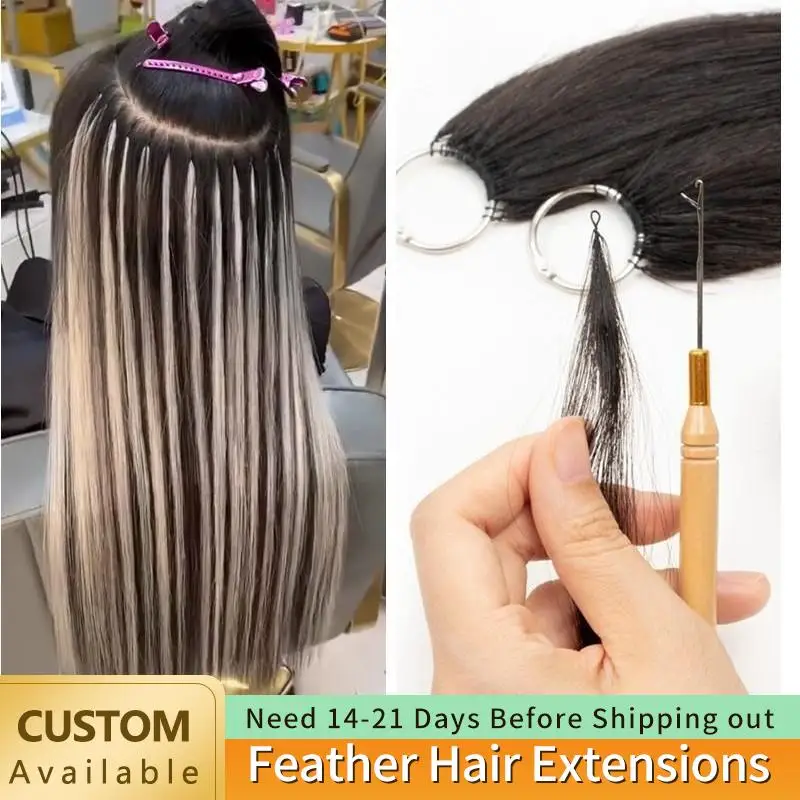 Top Trends: Micro Feather Hair Extensions Natural Human Hair Straight Hand Knitting Non-Remy 16"-24" Inch 40 Strands Hair Salon Supplies Shoppable Styles