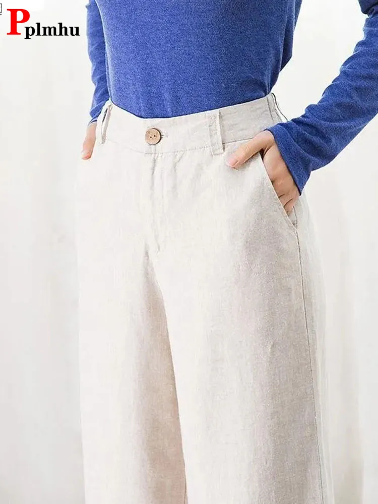 Top Trends: Beach Loose Straight Pants High Waist Women Black Boho Trousers New Korean Fashion Casual Cotton Linen Wide Leg White Spodnie Shoppable Styles