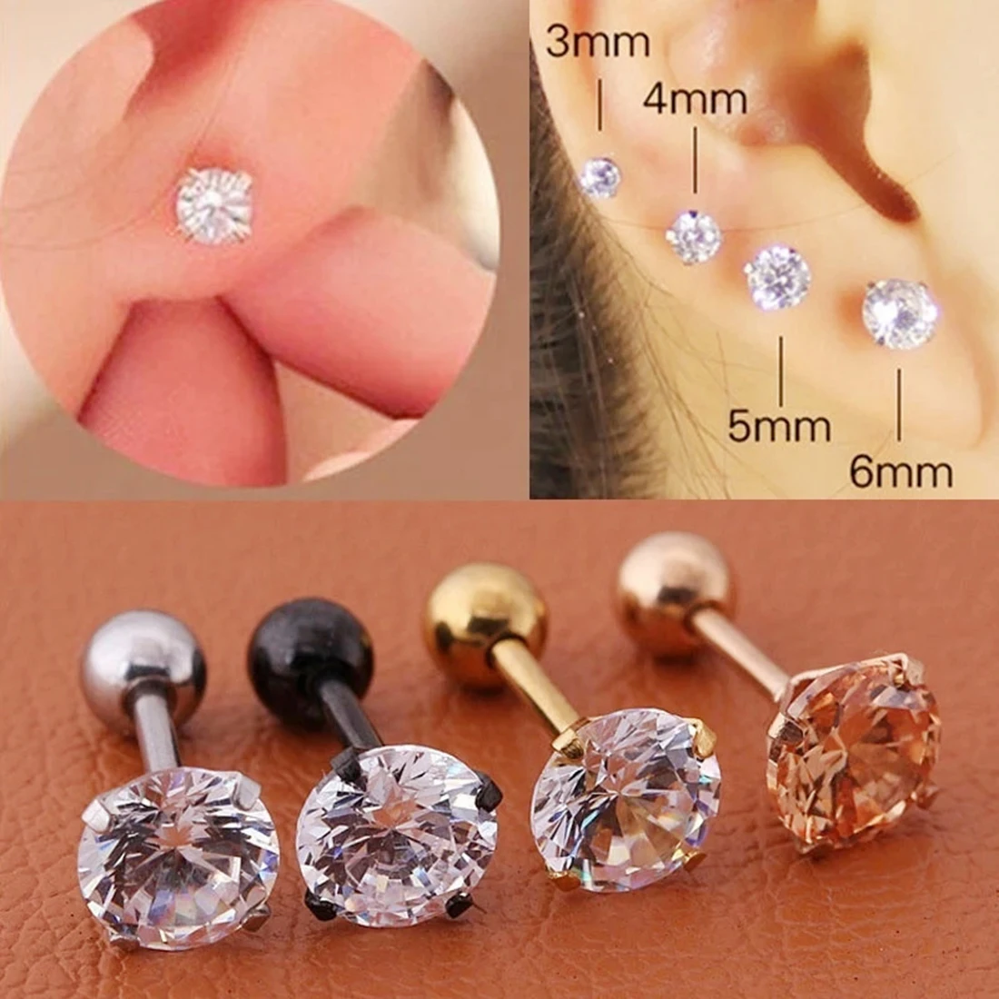 Top Trends: 1PCS 3 / 4 / 5 / 6mm Round Forward Helix Cartilage Piercing Tragus Stud Conch Snug Ear Lobe Earrings Surgical Steel Piercing Jewelry Shoppable Styles