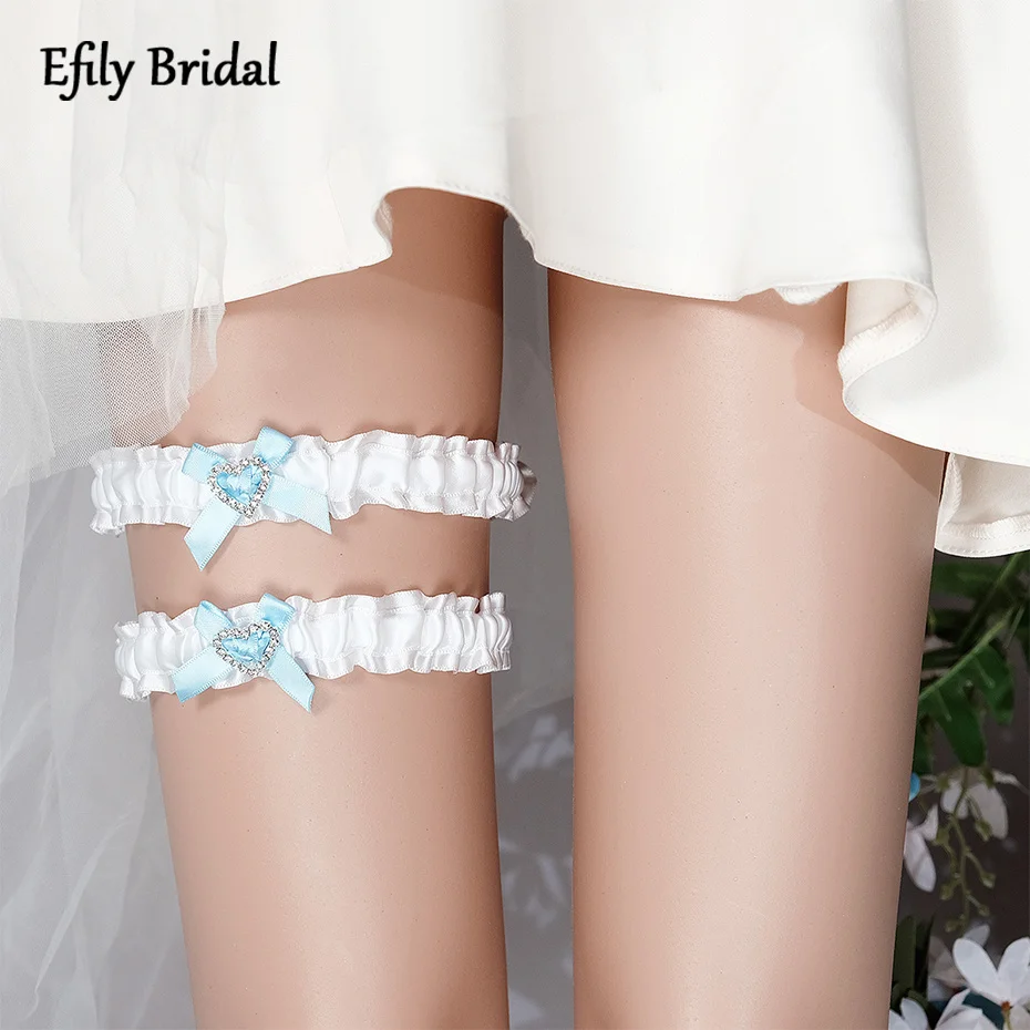 Top Trends: Efily Blue Bow Wedding Garter 2pcs / set Bride Dress Accessories For Women Party Rhinestone Lace Bowknot Bridal Leg Garter Gift Shoppable Styles