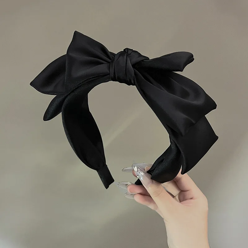 Top Trends: Solid Color Satin Fabric Ribbon Bowknot Hairbands Girls Wash Face Black Headbands Hoops Bands Korean Fashion Hair Accessories Shoppable Styles