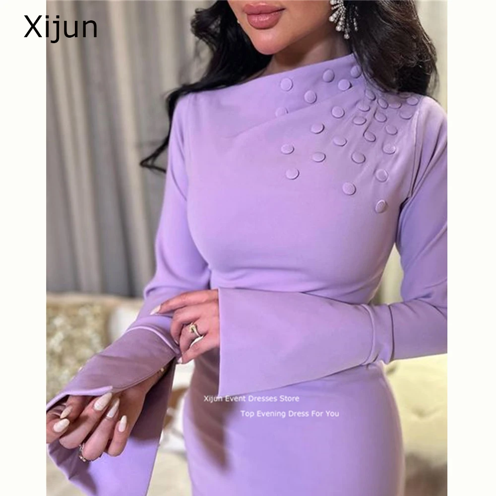 Top Trends: Xijun Lilac Evening Dress Long Sleeves Ankle Length Party Prom Gowns Formal Occasion Short Prom Dresses 2023 For Women Vestido Shoppable Styles