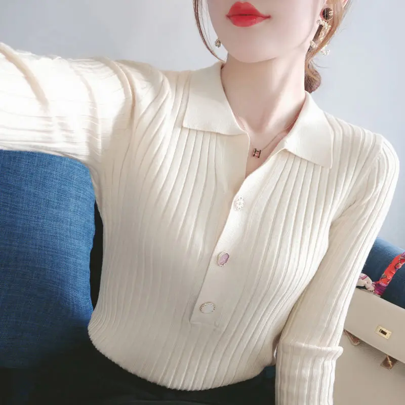 Top Trends: Autumn Winter New Women All-match Solid Sweaters POLO Neck Long Sleeve Female Loose Pullovers Button Fashion Casual Knitted Tops Shoppable Styles