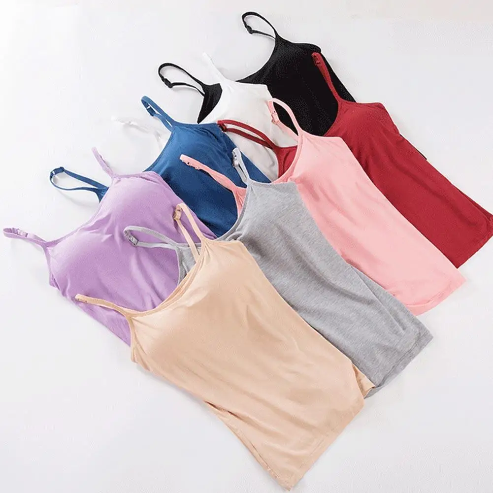 Top Trends: 2020 Women Solid Tank Tops Adjustable Strap Built In Cup Padded Wireless Camisole Camis Vest Female Home Basic Tank Top Shoppable Styles