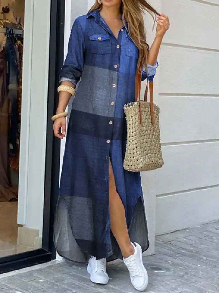 Top Trends: Autumn Elegant Women Maxi Shirt Dresses 2023 ZANZEA Vintage Ladies Long Sleeve Vestidos Casual Plaid Robe Longue Shoppable Styles - Image 3